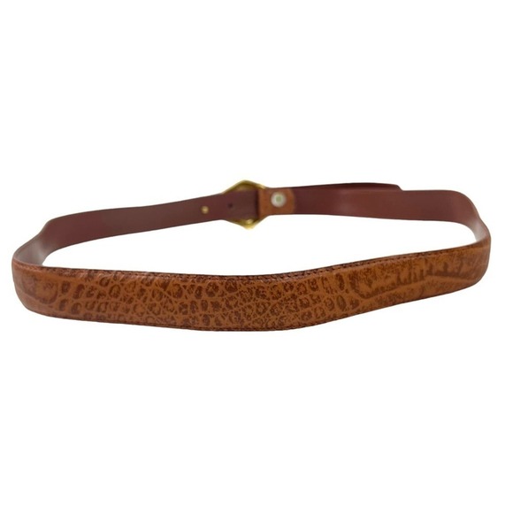 Vintage 80\'s Genuine Leather Belt Brown Medium Large Gold Silver Stripe Tone M/L main image 6